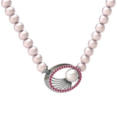 Misha İnci Kolye - Inci, pembe inci ve rodolit garnet 8 ayar beyaz altın kolye #apxp3a