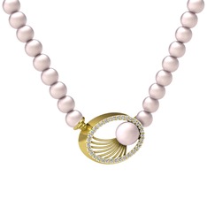 Misha İnci Kolye - Pembe inci ve swarovski 925 ayar altın kaplama gümüş kolye #az685o