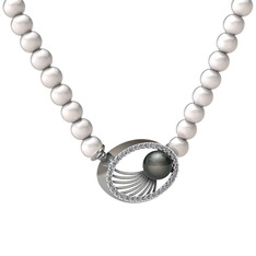 Misha İnci Kolye - Siyah inci, inci ve pırlanta 925 ayar gümüş kolye (0.396 karat) #b0tde1