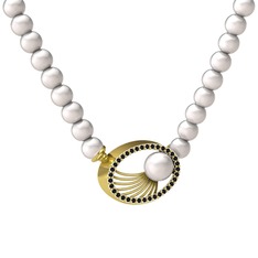 Inci ve siyah zirkon 8 ayar altın kolye