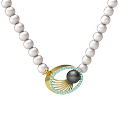 Misha İnci Kolye - Siyah inci, inci ve akuamarin 18 ayar altın kolye #bobkgj