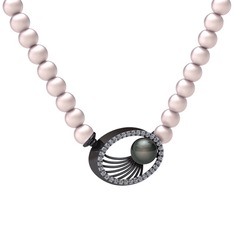 Misha İnci Kolye - Siyah inci, pembe inci ve pırlanta 925 ayar siyah rodyum kaplama gümüş kolye (0.396 karat) #brsq5g