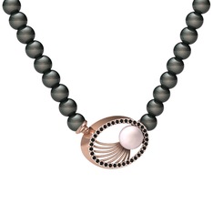 Pembe inci, siyah inci ve siyah zirkon 14 ayar rose altın kolye