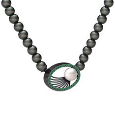 Misha İnci Kolye - Inci, siyah inci ve yeşil kuvars 925 ayar siyah rodyum kaplama gümüş kolye #eptj70