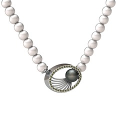 Misha İnci Kolye - Siyah inci, inci ve peridot 18 ayar beyaz altın kolye #g4g15f