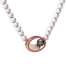 Siyah inci, inci ve garnet 14 ayar rose altın kolye