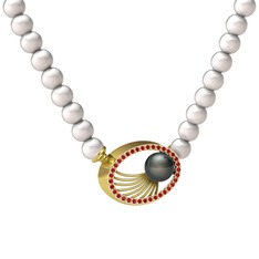 Misha İnci Kolye - Siyah inci, inci ve garnet 8 ayar altın kolye #hyvs73