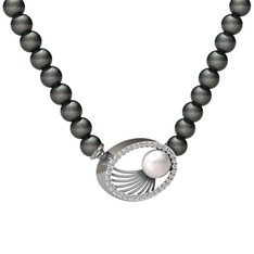 Misha İnci Kolye - Inci, siyah inci ve beyaz zirkon 925 ayar gümüş kolye #i5obs3
