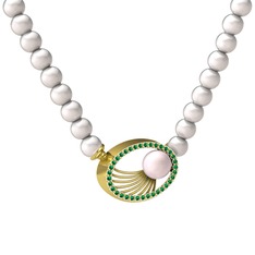 Misha İnci Kolye - Pembe inci, inci ve yeşil kuvars 14 ayar altın kolye #k8wqf7