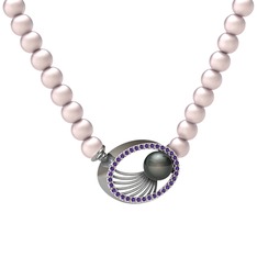 Misha İnci Kolye - Siyah inci, pembe inci ve ametist 18 ayar beyaz altın kolye #mz66fc