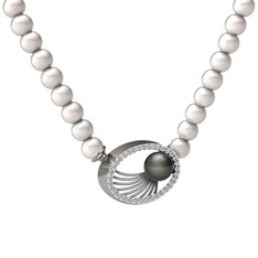 Misha İnci Kolye - Siyah inci, inci ve swarovski 18 ayar beyaz altın kolye #n4givv