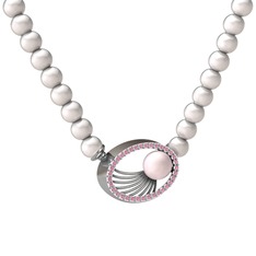 Misha İnci Kolye - Pembe inci, inci ve pembe kuvars 18 ayar beyaz altın kolye #ngvd59