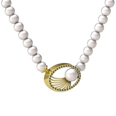 Misha İnci Kolye - Inci ve peridot 18 ayar altın kolye #no4njb