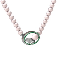 Misha İnci Kolye - Pembe inci ve yeşil kuvars 18 ayar beyaz altın kolye #o7g5a0