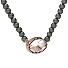 Inci, siyah inci ve siyah zirkon 18 ayar rose altın kolye