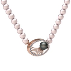 Misha İnci Kolye - Siyah inci, pembe inci ve pırlanta 8 ayar rose altın kolye (0.396 karat) #oza2nf