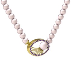 Pembe inci ve ametist 14 ayar altın kolye