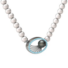Misha İnci Kolye - Siyah inci, inci ve akuamarin 18 ayar beyaz altın kolye #ptpdc5
