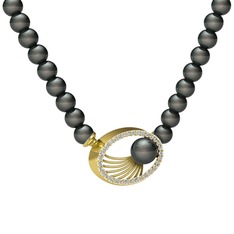 Misha İnci Kolye - Siyah inci ve swarovski 14 ayar altın kolye #qo1v37