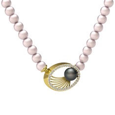 Misha İnci Kolye - Siyah inci, pembe inci ve swarovski 14 ayar altın kolye #r3hwou