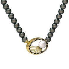 Misha İnci Kolye - Inci, siyah inci ve siyah zirkon 14 ayar altın kolye #sk79pk