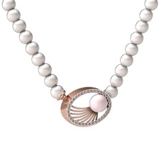 Misha İnci Kolye - Pembe inci, inci ve pırlanta 925 ayar rose altın kaplama gümüş kolye (0.396 karat) #skbyaq