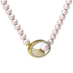 Misha İnci Kolye - Pembe inci ve pırlanta 925 ayar altın kaplama gümüş kolye (0.396 karat) #tqc367