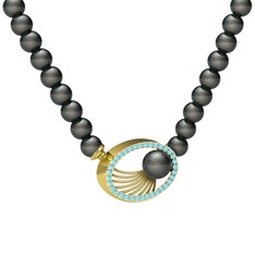 Misha İnci Kolye - Siyah inci ve akuamarin 14 ayar altın kolye #um8ph9