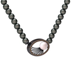 Misha İnci Kolye - Pembe inci, siyah inci ve dumanlı kuvars 925 ayar siyah rodyum kaplama gümüş kolye #vktr11