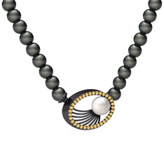 Inci, siyah inci ve sitrin 925 ayar siyah rodyum kaplama gümüş kolye