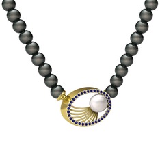 Misha İnci Kolye - Inci, siyah inci ve lab safir 18 ayar altın kolye #xt93ph