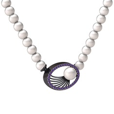 Misha İnci Kolye - Inci ve ametist 925 ayar siyah rodyum kaplama gümüş kolye #z8xvfa