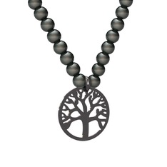 Hayat Ağacı İnci Kolye - Siyah inci 925 ayar siyah rodyum kaplama gümüş kolye #i9aele