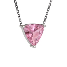 Maura Kolye - Pembe kuvars 14 ayar beyaz altın kolye (40 cm gümüş rolo zincir) #16w6dsw