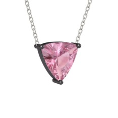 Maura Kolye - Pembe kuvars 925 ayar siyah rodyum kaplama gümüş kolye (40 cm beyaz altın rolo zincir) #1plotyn