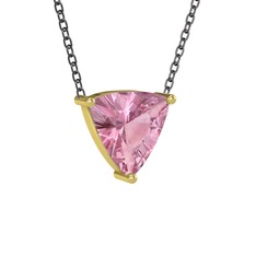 Maura Kolye - Pembe kuvars 14 ayar altın kolye (40 cm gümüş rolo zincir) #1trorrk