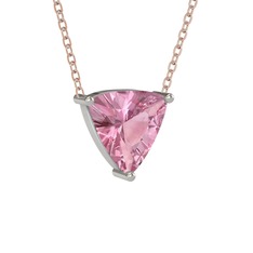 Pembe kuvars 14 ayar beyaz altın kolye (40 cm gümüş rolo zincir)