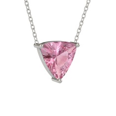 Pembe kuvars 8 ayar beyaz altın kolye (40 cm beyaz altın rolo zincir)