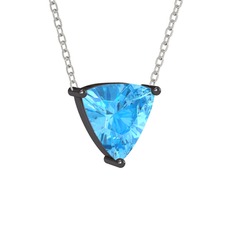 Maura Kolye - Akuamarin 925 ayar siyah rodyum kaplama gümüş kolye (40 cm beyaz altın rolo zincir) #i35o0m