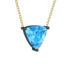 Maura Kolye - Akuamarin 925 ayar siyah rodyum kaplama gümüş kolye (40 cm altın rolo zincir) #k41cd6