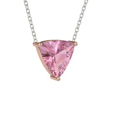 Pembe kuvars 925 ayar rose altın kaplama gümüş kolye (40 cm beyaz altın rolo zincir)