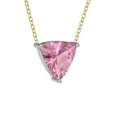 Pembe kuvars 14 ayar beyaz altın kolye (40 cm altın rolo zincir)