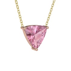 Pembe kuvars 14 ayar rose altın kolye (40 cm gümüş rolo zincir)