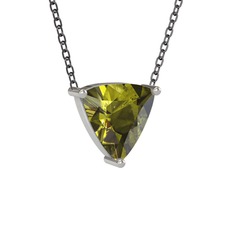Peridot 14 ayar beyaz altın kolye (40 cm gümüş rolo zincir)