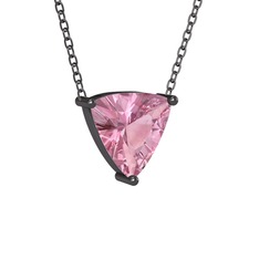 Pembe kuvars 925 ayar siyah rodyum kaplama gümüş kolye (40 cm gümüş rolo zincir)