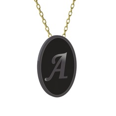 925 ayar siyah rodyum kaplama gümüş kolye (Siyah mineli, 40 cm altın rolo zincir)