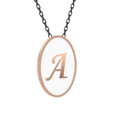 Mineli Harf Kolye - 8 ayar rose altın kolye (Beyaz mineli, 40 cm gümüş rolo zincir) #156ej5r