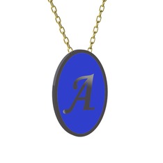 Mineli Harf Kolye - 925 ayar siyah rodyum kaplama gümüş kolye (Lacivert mineli, 40 cm altın rolo zincir) #19536xj