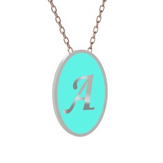 Mineli Harf Kolye - 14 ayar beyaz altın kolye (Turkuaz mineli, 40 cm rose altın rolo zincir) #19hdbug