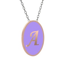 8 ayar rose altın kolye (Menekşe mineli, 40 cm beyaz altın rolo zincir)